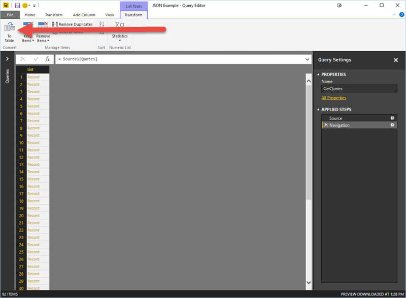 Power BI JSON - To Table Option